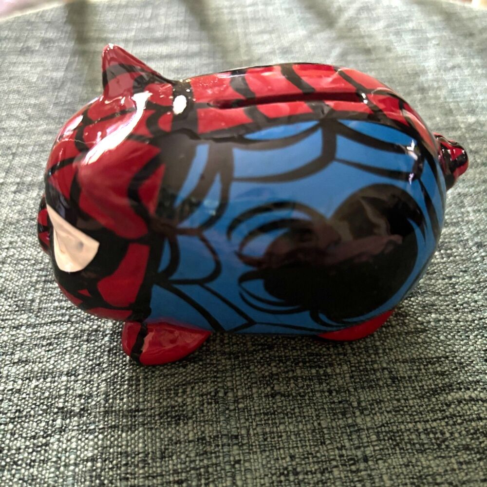 Marvel Spider-Man Ceramic Piggy Bank Red Blue Black Kids Coin Bank 4"